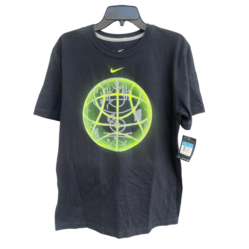 Nike Mens Basketball Globe Graphic T-Shirt Black Neon Green 641613-010 Medium